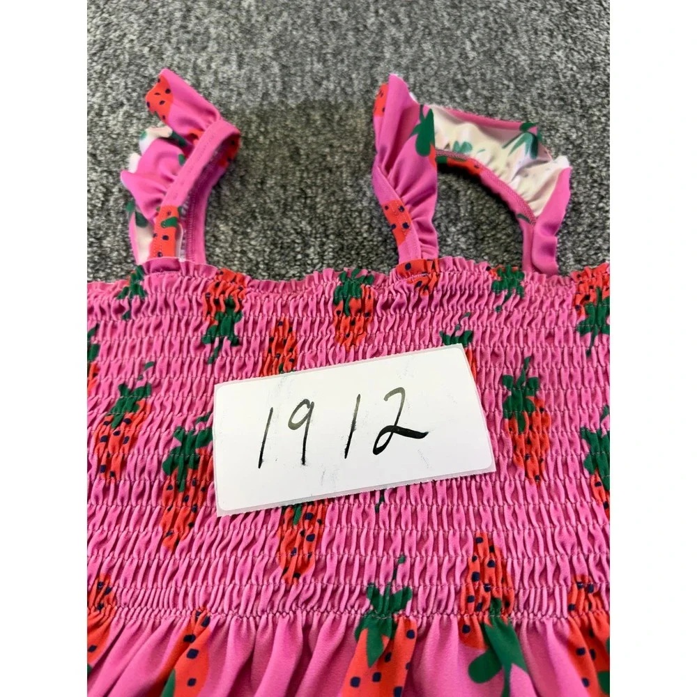 Hanna Andersson Swimsuit Girls 10 Pink Strawberry Green Stripe 2 Piece Tankini
